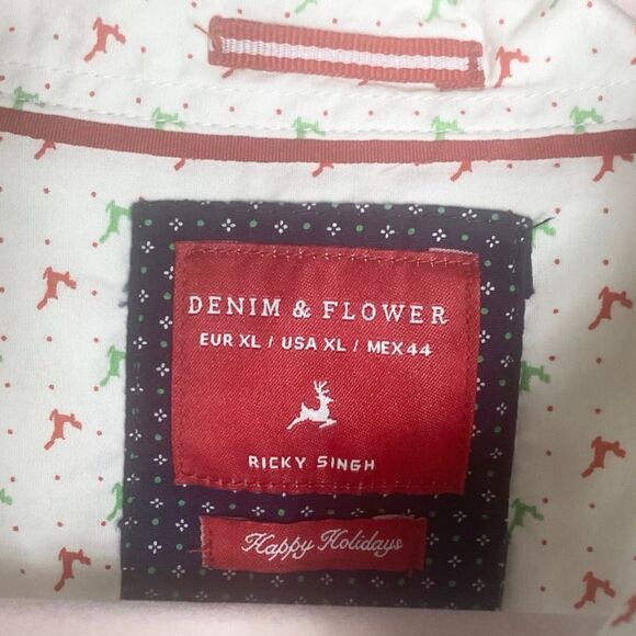 Denim & Flower Ricky Singh Holiday Reindeer Print Button Down Shirt XL - Picture 7 of 7
